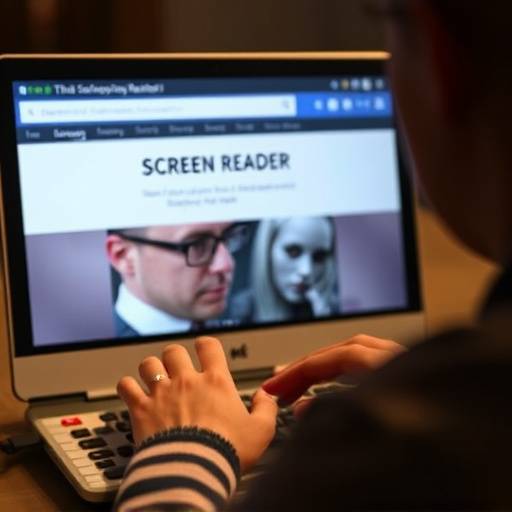 Illustration d'une personne utilisant un lecteur d'écran pour naviguer sur un site web.