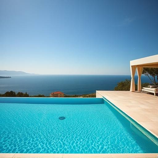 Photo de la villa de luxe d'Omar Sy à Saint-Tropez avec piscine et vue sur la mer.