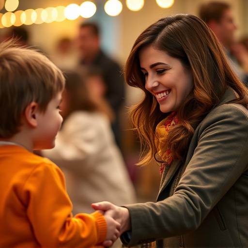 Sophie Marceau souriant et serrant la main d'un enfant lors d'un événement caritatif.